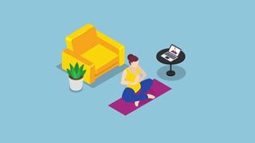 Woman Practicing Yoga at Home with Online Class on Laptop 3d animation cartoon - Powered by Shutterstock - Get 15% off with code: PIKWIZARD15
