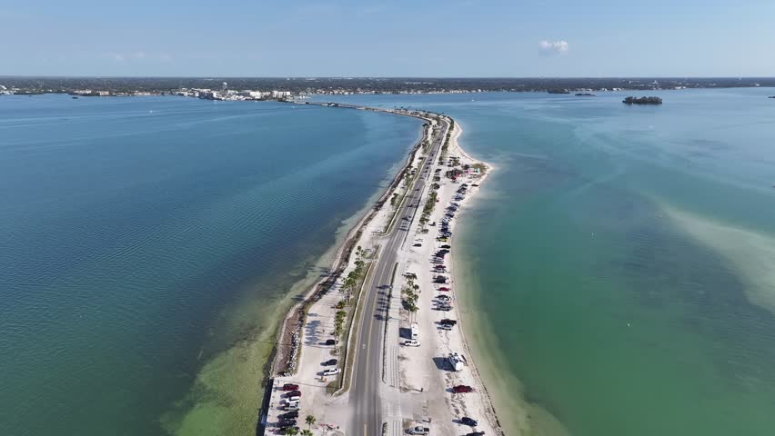 Causeway Bridge At Clearwater In Florida United States. Beach Landscape. Coastal Road. Waterfront Freeway. Causeway Bridge At Clearwater In Florida United States.