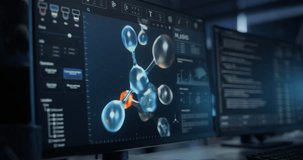Computer Screen with Molecular Modelling Software Simulating Proteins, Designing New Gene Structure, Visualizing DNA Chemical Reactions and Source Code. Gene Editing Healthcare Technology Concept - Powered by Shutterstock - Get 15% off with code: PIKWIZARD15