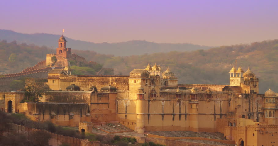 Jaipur, Rajasthan, India. Amber Fort In Dusk Time. Time Lapse Amer Fort Or Amber Fort, Amer. Blue Lavender Sky. Rajput Architecture. Popular Tourist Attraction In Jaipur. Travel To India. Included In