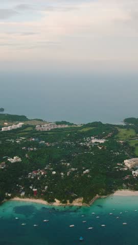 Top view of Boracay Island with white sand beaches and clear waters. Philippines. Vertical view.