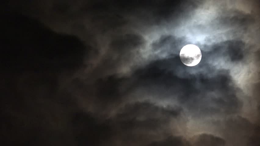 Moon Rises in Clouds in Night Sky, Halloween View in Time Lapse, Evening Astrology, Timelapse