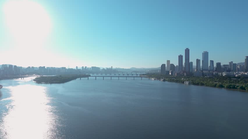 Aerial View Youido Hangang River Seoul City South Korea
