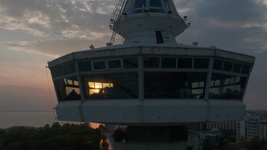 A footage of the OTE Tower spot in Thessaloniki, with a view of Thermaikos during sunset