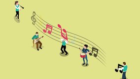 Musical Performance with Band Members and Flowing Music Notes 3d animation cartoon
 - Powered by Shutterstock - Get 15% off with code: PIKWIZARD15