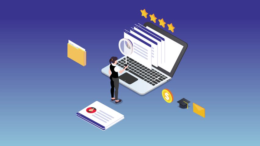 Online Research and Data Analysis 3d animation cartoon
