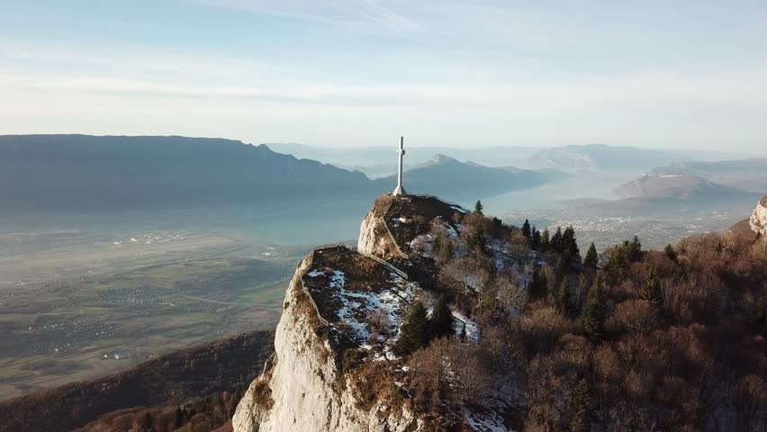 Aerial View of the Big Cross and montains in Savoie, France