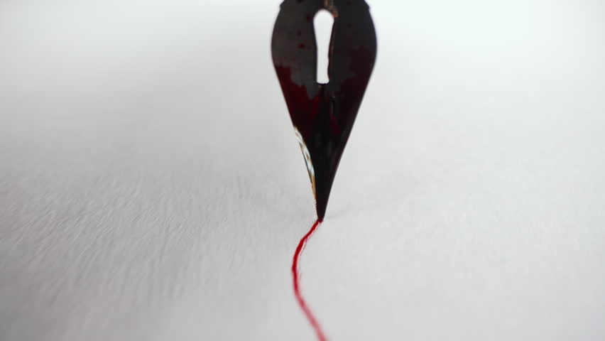 Close-up of Retro Fountain Pen Scribbling Random Swirls, Ink Flow, Nib Texture