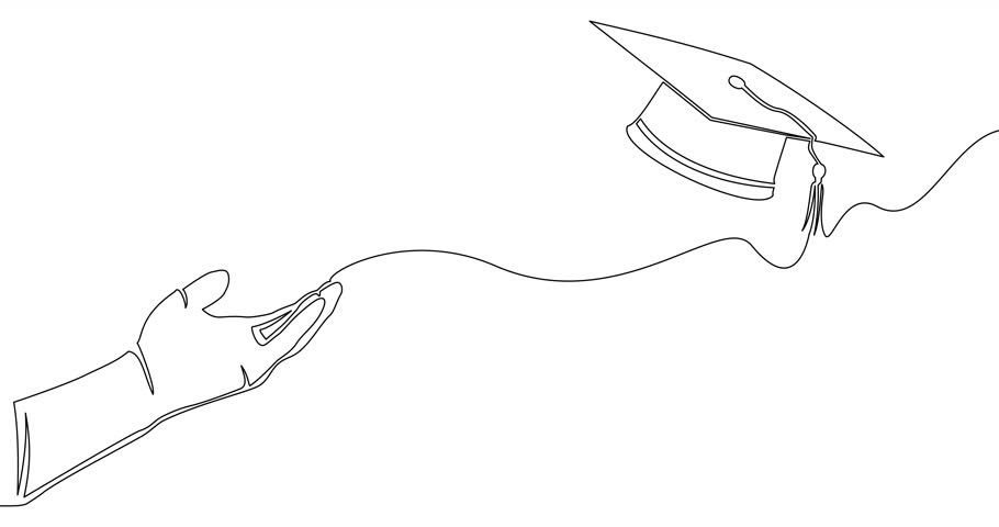 Self drawing line animation hand throwing the graduation cap Education celebration continuous one single line drawn concept video