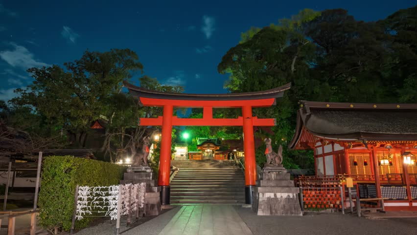 Kyoto, Japan time lapse night at Fushimi Inari Taisha shrine