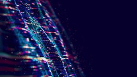 Big data wave with streaming information qubits in cyberspace. Digital quantum cloud data processing. Futuristic AI learning 3d loop animation - Powered by Shutterstock - Get 15% off with code: PIKWIZARD15