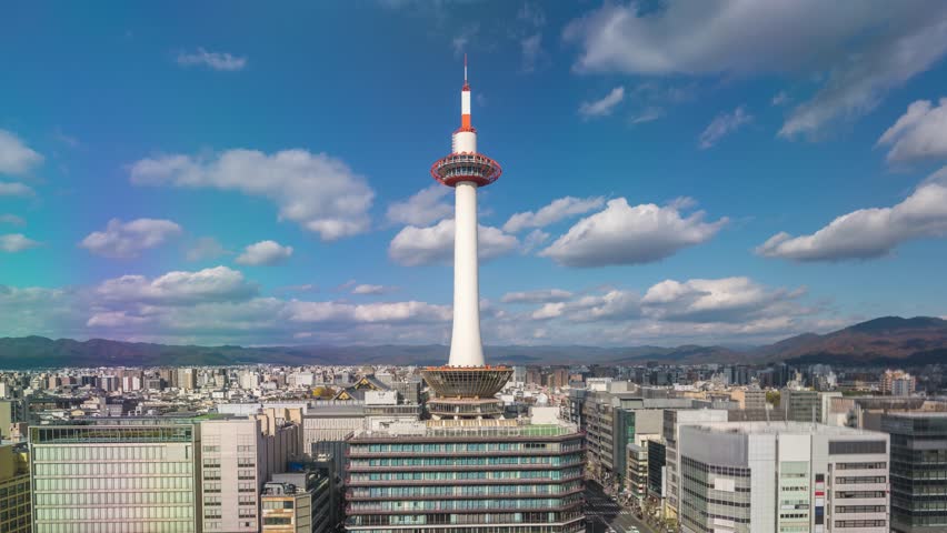 Kyoto Japan time lapse city skyline at Kyoto Tower