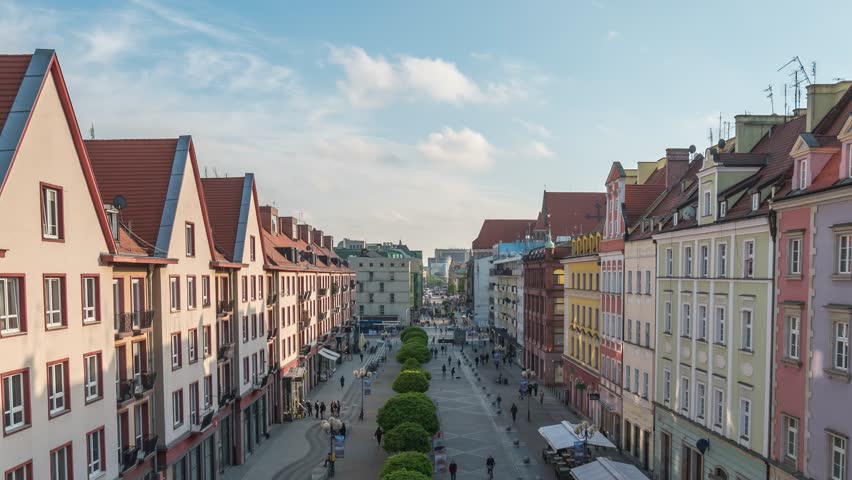 Wroclaw Poland time lapse high angle view city skyline at Swidnicka Street