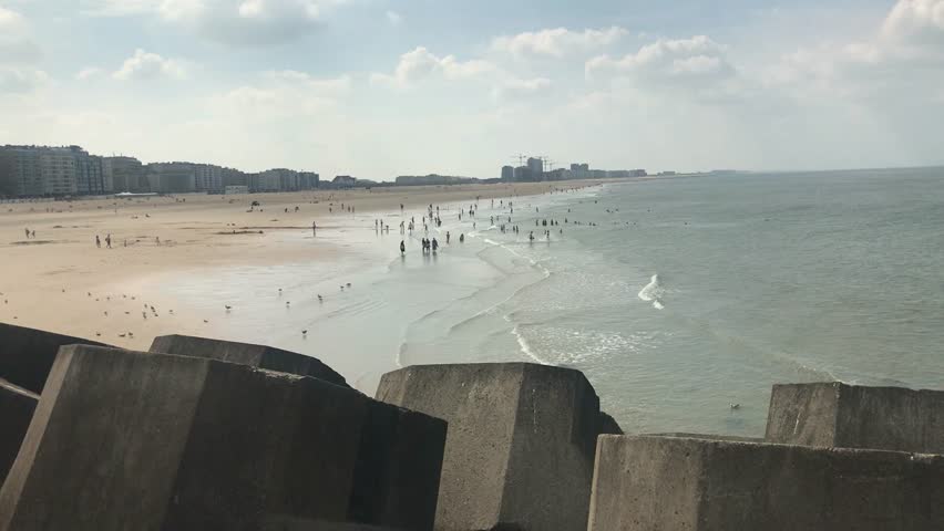 Wide sandy beach of Ostend stretching along Belgium