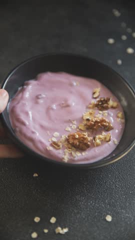 Yogurt berry healthy breakfast fresh delicious gourmet food background on the table rustic food top view copy space keto and paleo diet