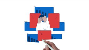 Overwhelmed businessman with declining charts hand drawn whiteboard animation. Business downturn 4K video. Graphs analysis financial losses animated doodle handdrawn concept pencil drawing - Powered by Shutterstock - Get 15% off with code: PIKWIZARD15