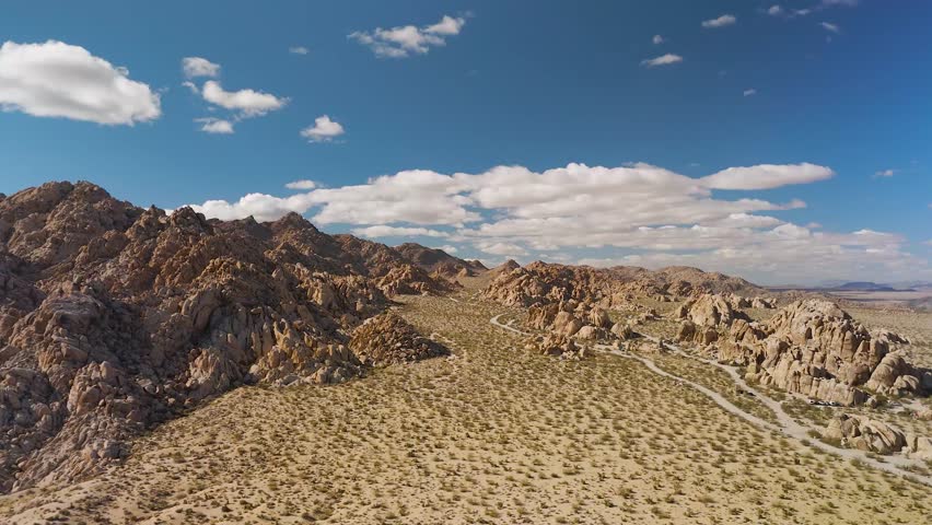 Rock Formations At Joshua Tree National Park In Southeastern California, USA. Aerial Drone Shot
