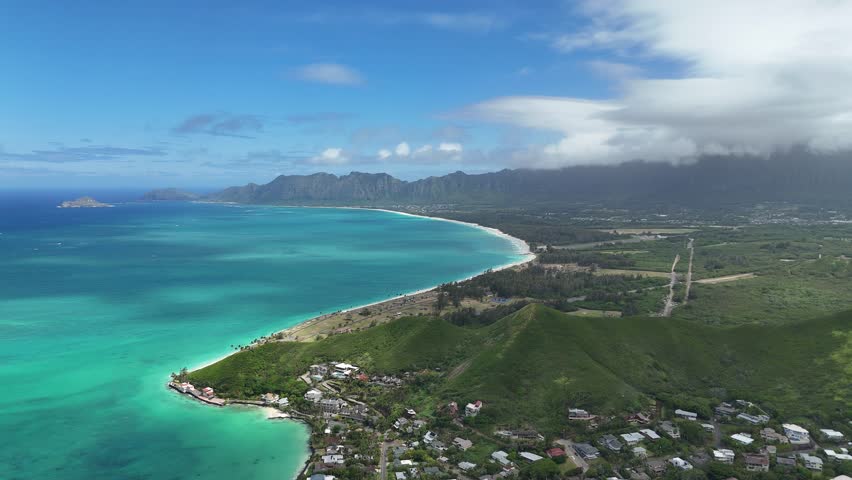Aerial Lanikai Beach In Kailua Bay Lagoon, Kailua Beach. Oahu, Hawaii