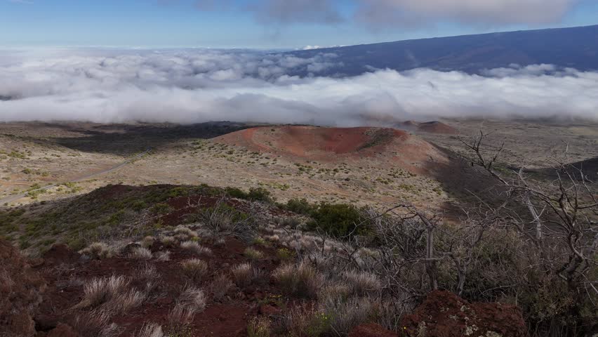 Aerial Drone Shot Of Flying Over Mauna Kea Lava Field, Big Island