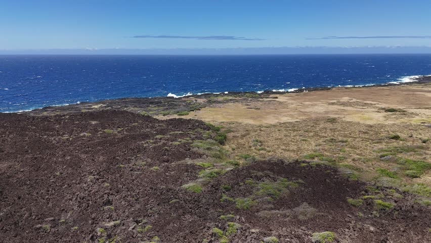 Aerial View Volcanic Beach Coast, Holunanai, Big Island, Hawaii