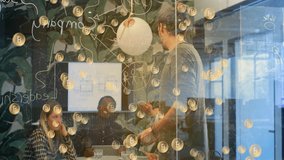 In office, diverse team discussing strategies with Bitcoin symbols animation overlay. Teamwork, collaboration, cryptocurrency, finance, business, strategy - Powered by Shutterstock - Get 15% off with code: PIKWIZARD15