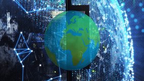 Animation of digital network connections over server room with globe graphics. Technology, networking, connectivity, data, servers, global - Powered by Shutterstock - Get 15% off with code: PIKWIZARD15
