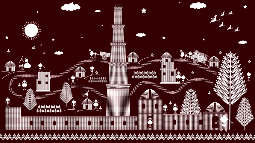 qutub minar delhi city india map old warli art , old monument delhi, kachindo