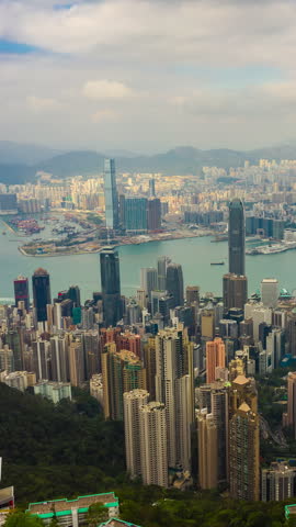 view point famous hong kong cityscape downtown harbour hill aerial vertical timelapse panorama 4k hong kong