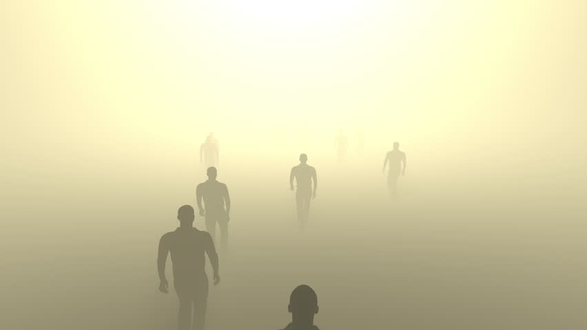 Men walking to the light – 3d render looped.