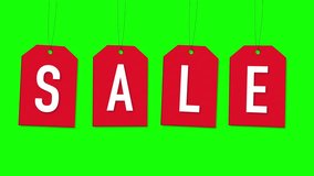 Hanging red SALE tags on green screen. - Powered by Shutterstock - Get 15% off with code: PIKWIZARD15