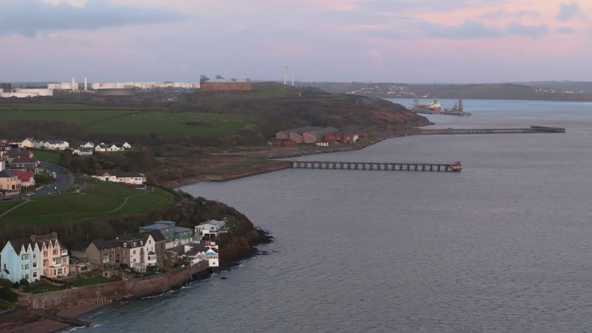 Scenic aerial view of Milford Waterfront, showcasing the coastline and harbor.