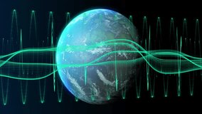 Earth surrounded by digital data waves and binary coding animation. Technology, cyberspace, futuristic, virtual, network, innovation - Powered by Shutterstock - Get 15% off with code: PIKWIZARD15