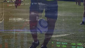 Binary code and data overlay animation over people playing soccer on field. Technology, digital, analytics, sport, football, innovation - Powered by Shutterstock - Get 15% off with code: PIKWIZARD15