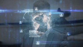 In office, businessperson analyzing data with global network connections on screen. technology, digital, analytics, corporate, innovation, finance - Powered by Shutterstock - Get 15% off with code: PIKWIZARD15