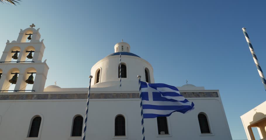 Church of Panagia in Santorini Greece shot in slow motion