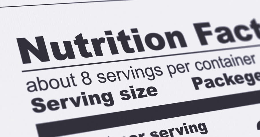 Nutrition Facts Label with Vitamin B6 line highlighted, diet and healthy food concept, b6 additive, footage