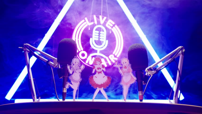 Dolly Zoom in on Anime Maid Girls in focus on Live On Air Podcast 4K