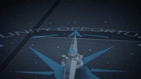 Compass needle pointing towards Opportunity with digital animation grid background. Direction, guidance, navigation, technology, innovation, discovery - Powered by Shutterstock - Get 15% off with code: PIKWIZARD15