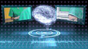 Medical professionals in surgery with digital brain and data processing animation. Healthcare, technology, innovation, futuristic, analysis, teamwork - Powered by Shutterstock - Get 15% off with code: PIKWIZARD15