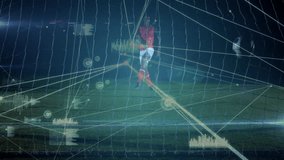 Soccer player on field with digital data processing animation over net. athlete, competition, technology, sports, analytics, goal - Powered by Shutterstock - Get 15% off with code: PIKWIZARD15