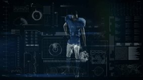 American football player with futuristic data and graphs overlay animation. athlete, technology, data analysis, innovation, sports technology, performance - Powered by Shutterstock - Get 15% off with code: PIKWIZARD15
