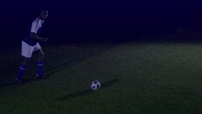 Analyzing data, digital interface overlays soccer player on field with animation. Sports, technology, data analysis, digital transformation, athlete, performance - Powered by Shutterstock - Get 15% off with code: PIKWIZARD15