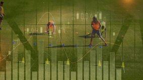 In animation, soccer training on grassy field with financial data charts overlay. Sports, finance, analysis, statistics - Powered by Shutterstock - Get 15% off with code: PIKWIZARD15