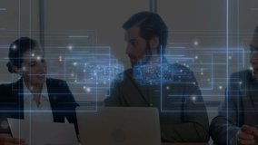 Digital interface animation over people working in collaborative office environment. Technology, teamwork, innovation, collaboration, networking, interactive - Powered by Shutterstock - Get 15% off with code: PIKWIZARD15