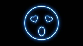 A glowing neon emoji display captures the essence of love and surprise with heart eyes and an open mouth. The vibrant lights create an engaging atmosphere at night - Powered by Shutterstock - Get 15% off with code: PIKWIZARD15