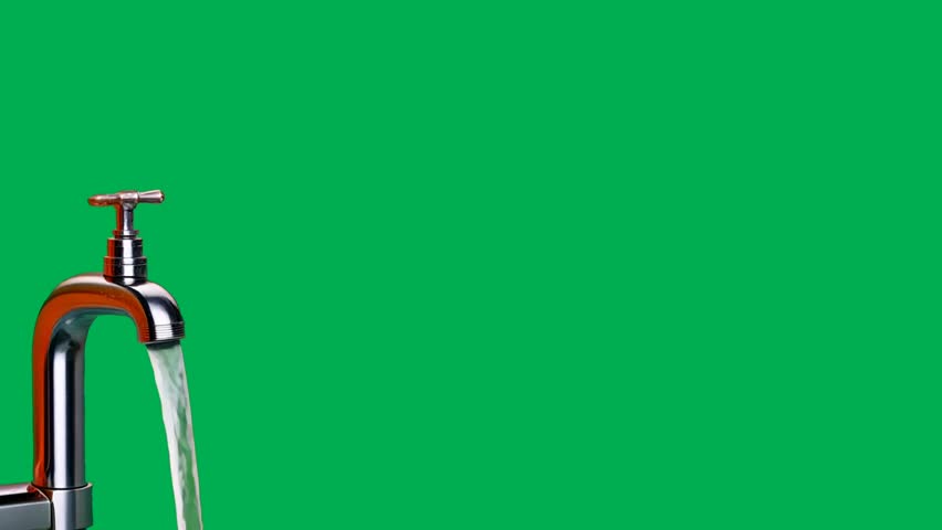 Animation video of water flowing through the tap on green screen