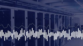 In data center, animation of graphs and charts overlaying server racks. Technology, digital, analytics, network, computing, information - Powered by Shutterstock - Get 15% off with code: PIKWIZARD15