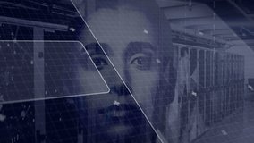 Animation overlaying human face with futuristic digital interface and data elements. Technology, innovation, cyber, virtual, biometric - Powered by Shutterstock - Get 15% off with code: PIKWIZARD15