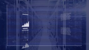 Bar graph and data analysis animation over server room background. Technology, analytics, network, cloud computing, digital, futuristic - Powered by Shutterstock - Get 15% off with code: PIKWIZARD15