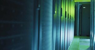 Floating social media notifications over server room with glowing lights animation. Technology, data center, networking, cloud computing, digital, communication - Powered by Shutterstock - Get 15% off with code: PIKWIZARD15